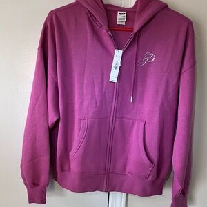 PINK Victoria's Secret Magenta Full Zip Bling Hoodie NWT - Size Small GORGEOUS